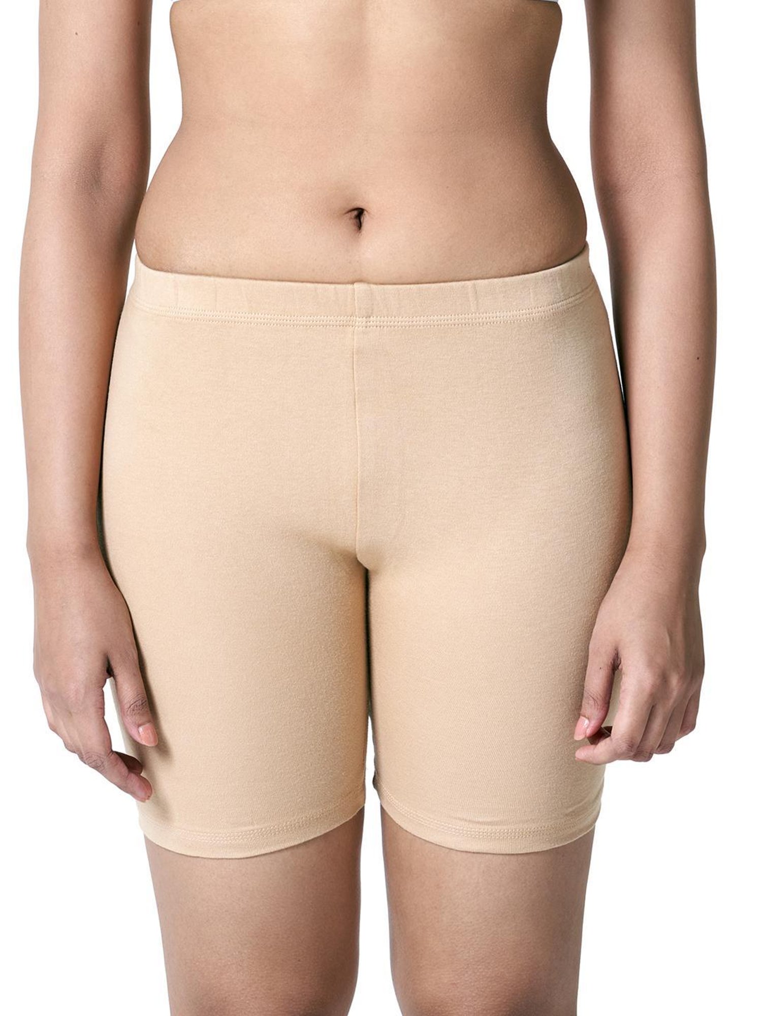 BLOSSOM Beige Cotton Regular Fit Cycling Shorts