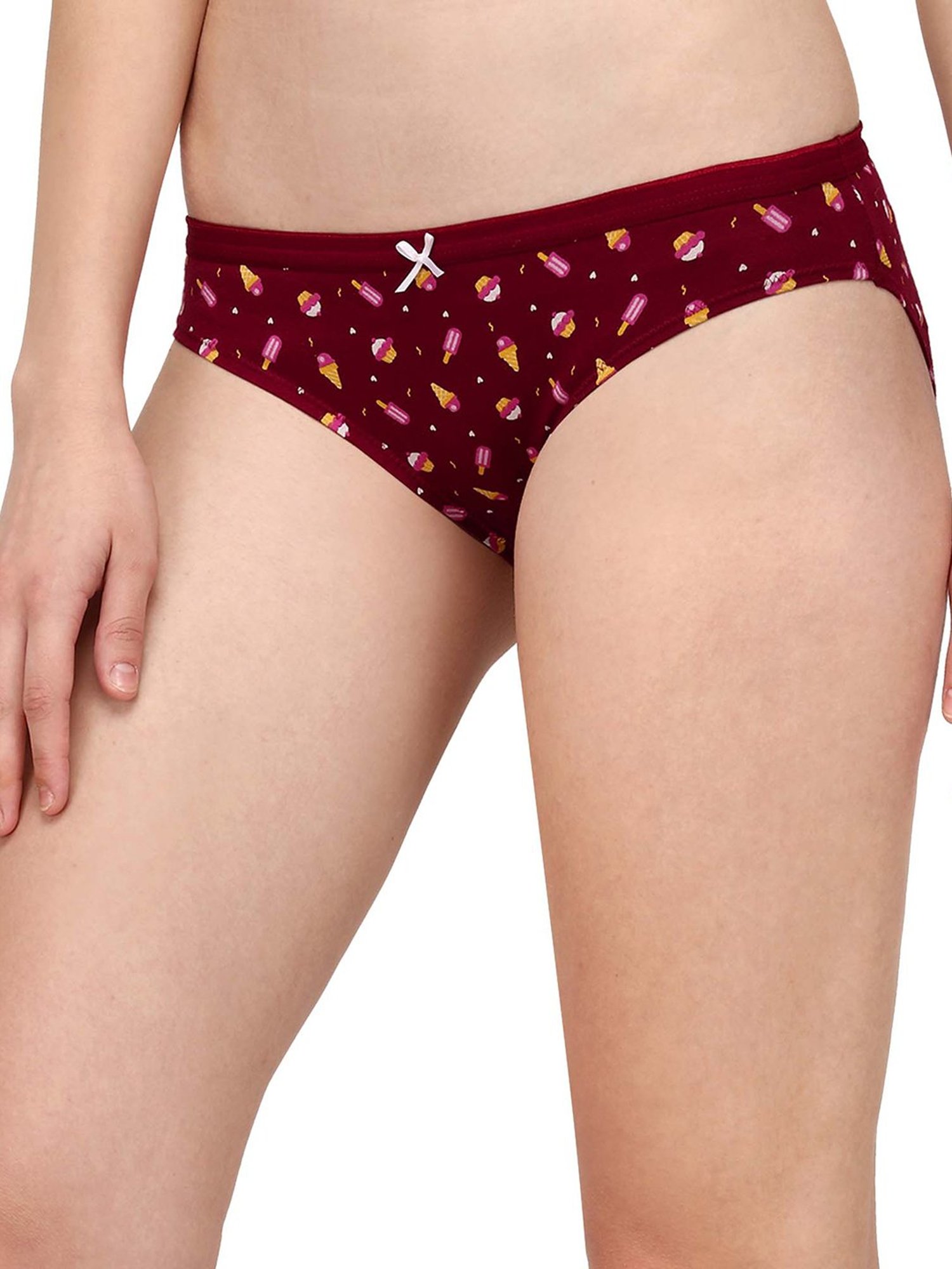 Soie Maroon & White Printed Bikini Panty - Pack of 3