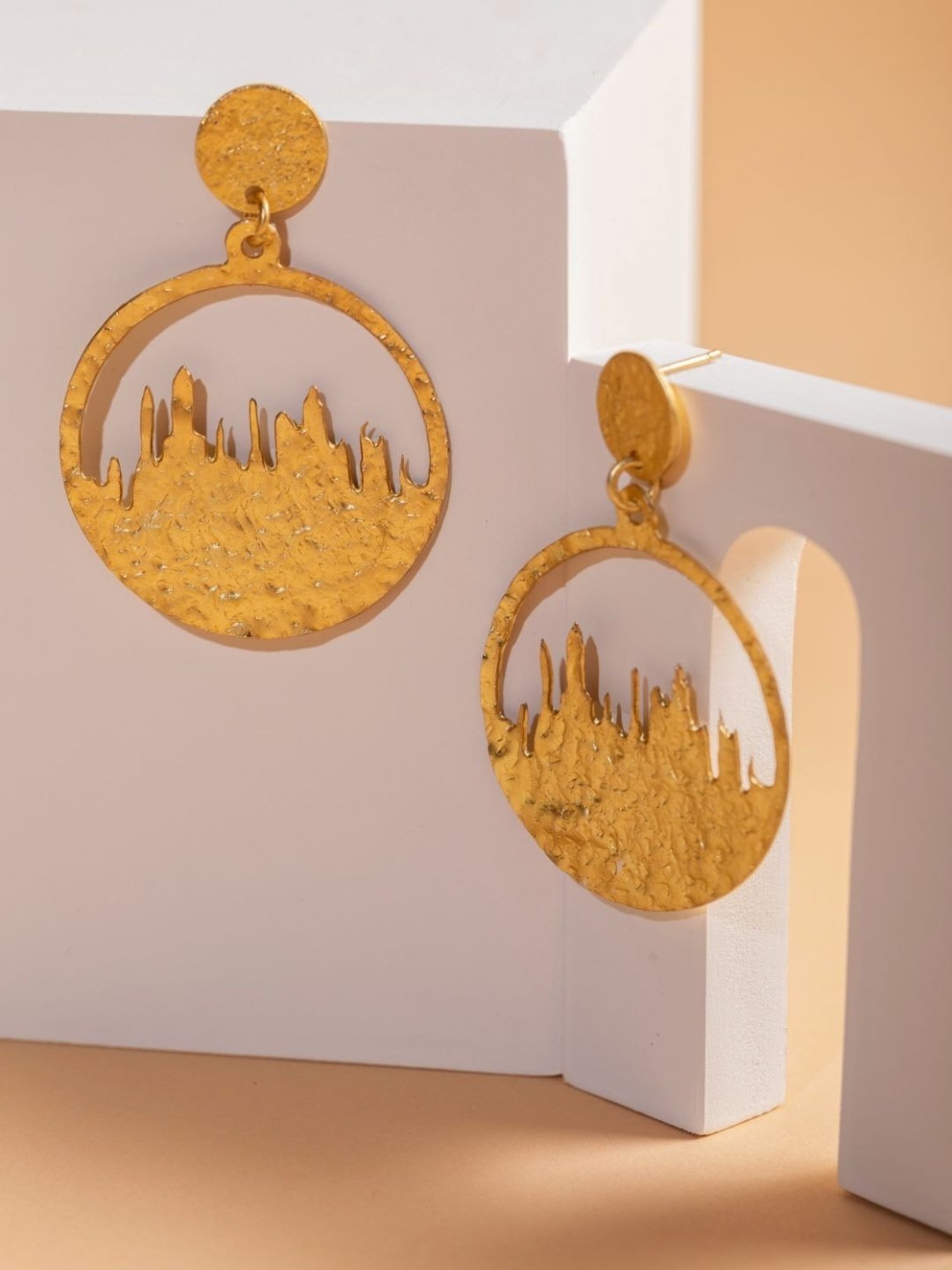 Priyaasi Hammered Texture Golden Dangler Earrings