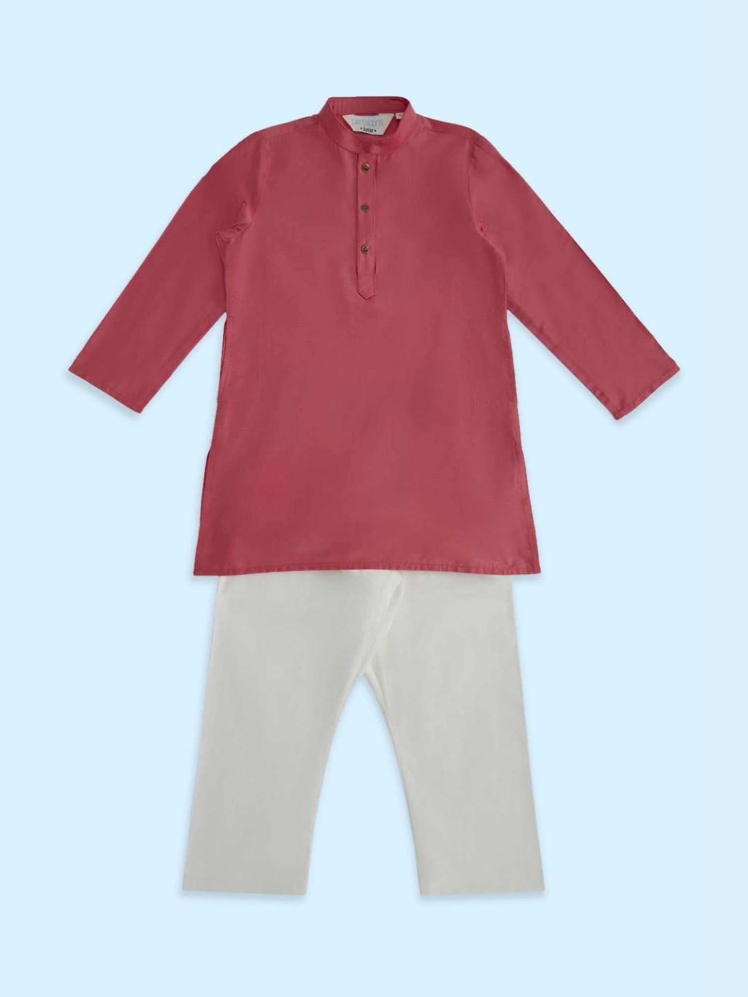 Indus Route by Pantaloons Kids Pink & White Regular Fit Full Sleeves Kurta Set