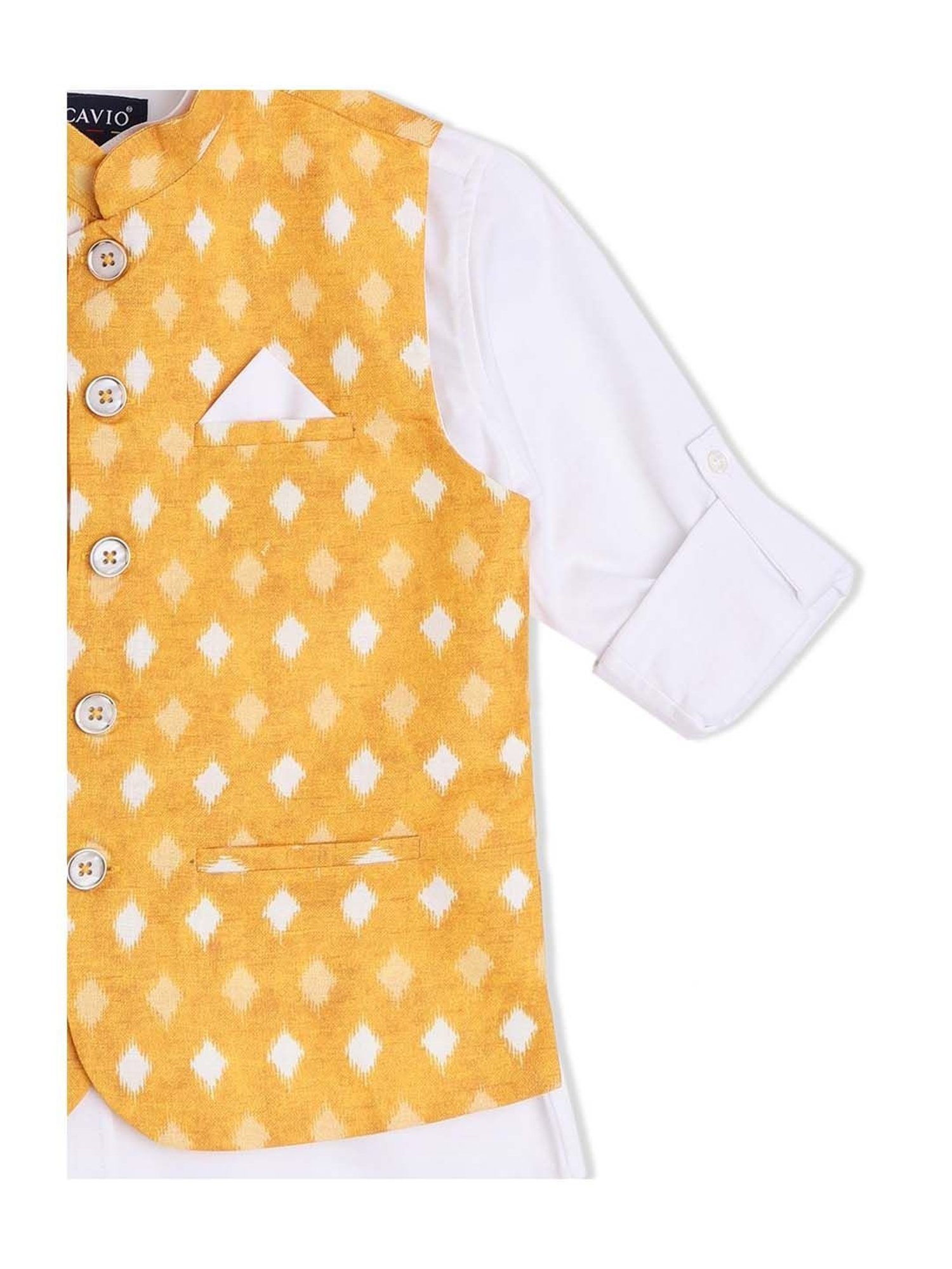Cavio Kids Yellow & White Cotton Printed Shirt Set