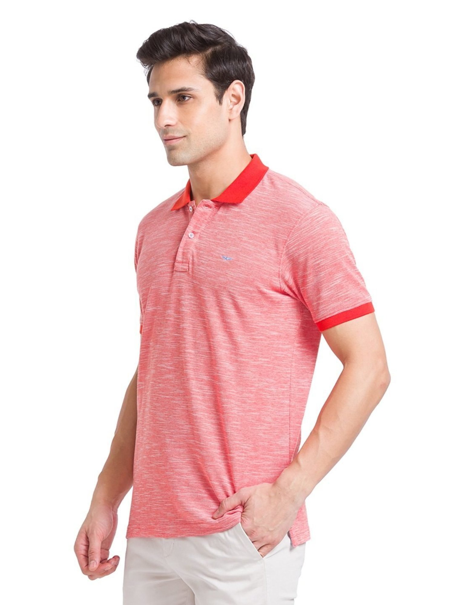 Park Avenue Red Slim Fit Self Pattern Polo T-Shirt