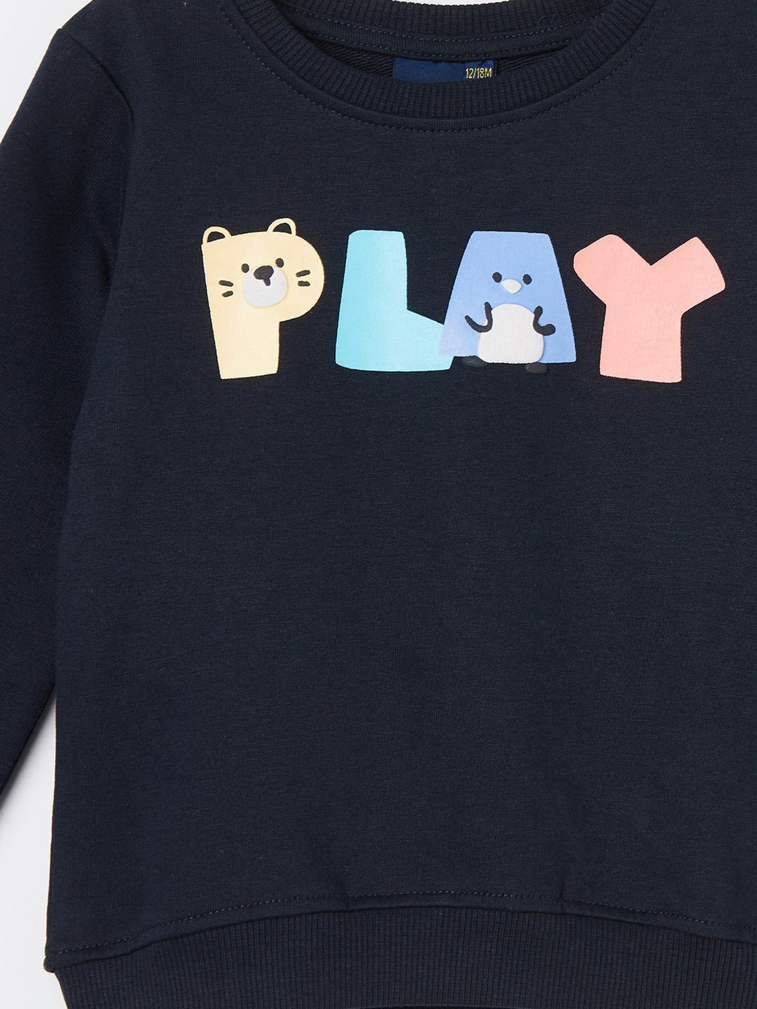 Lifestyle Blue Round Neck Full Sleeve Chest Print Cotton Sweatshirt