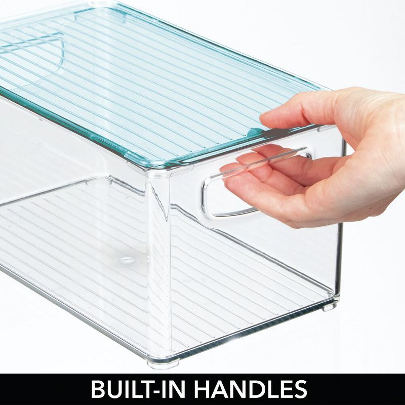 mDesign Plastic Storage Organizer Bin, Lid for Kids Supplies, 4 Pack, Clear/Blue