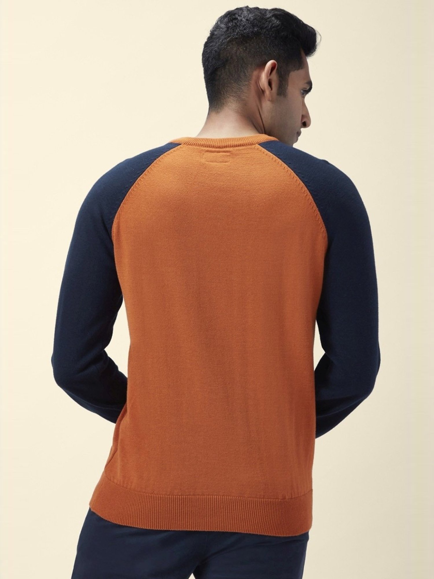 Byford By Pantaloons Orange Regular Fit Colour Block Sweaters
