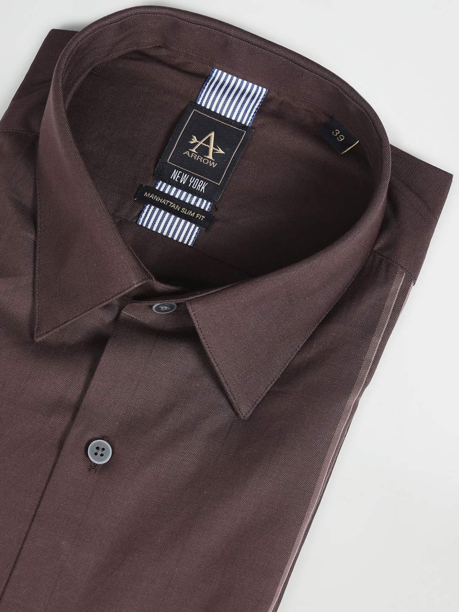 Arrow Newyork Brown Cotton Slim Fit Striped Shirt