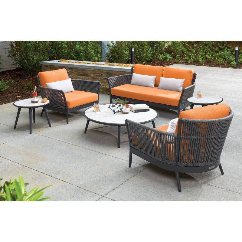 6pc Nette Loveseat Club Chairs Patio Seating Set Black/Orange/Grey - Oxford Garden