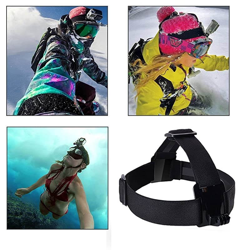 Head Strap Camera Mount + Quick Clip Compatible fit for GoPro HERO5 Black, HERO5 Session, HERO4 Black, HERO4 Silver and Hero Sessio and Most Action Cameras (Head)