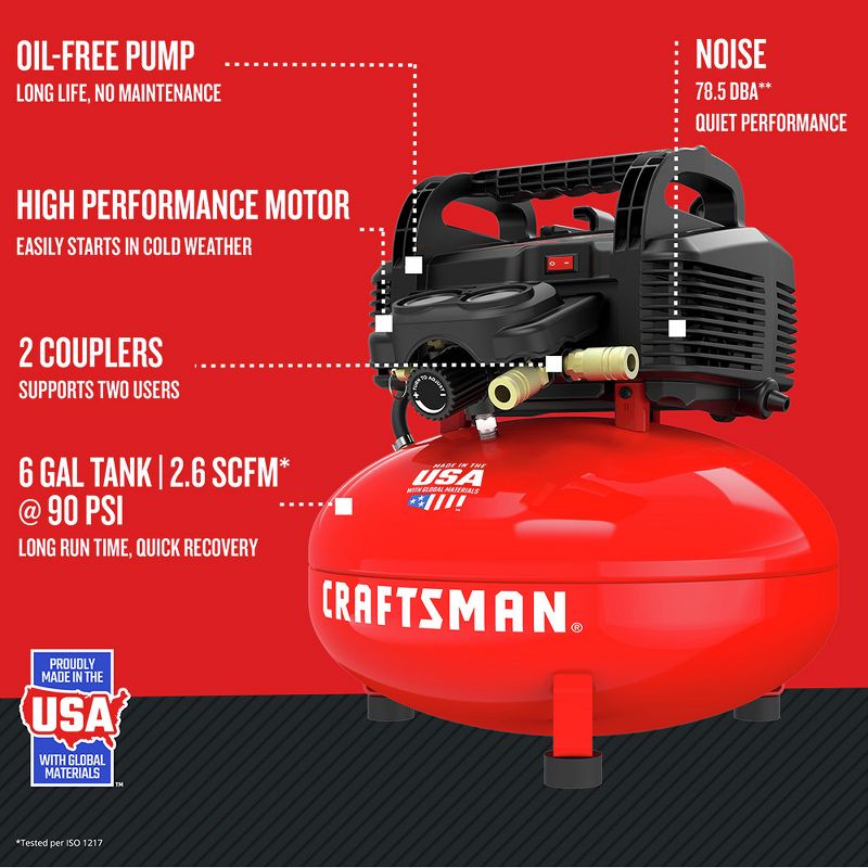 Craftsman CMEC6150R 0.8 HP 6 Gallon Oil-Free Pancake Air Compressor
