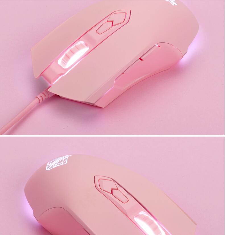 A-jazz Ergonomic Design,Cool Exterior USB Wired N-key Rollover Blue Switch Mechanical Gaming Keyboard And 2400DPI Mouse Combo For Office And Game - WhitePinkVersion