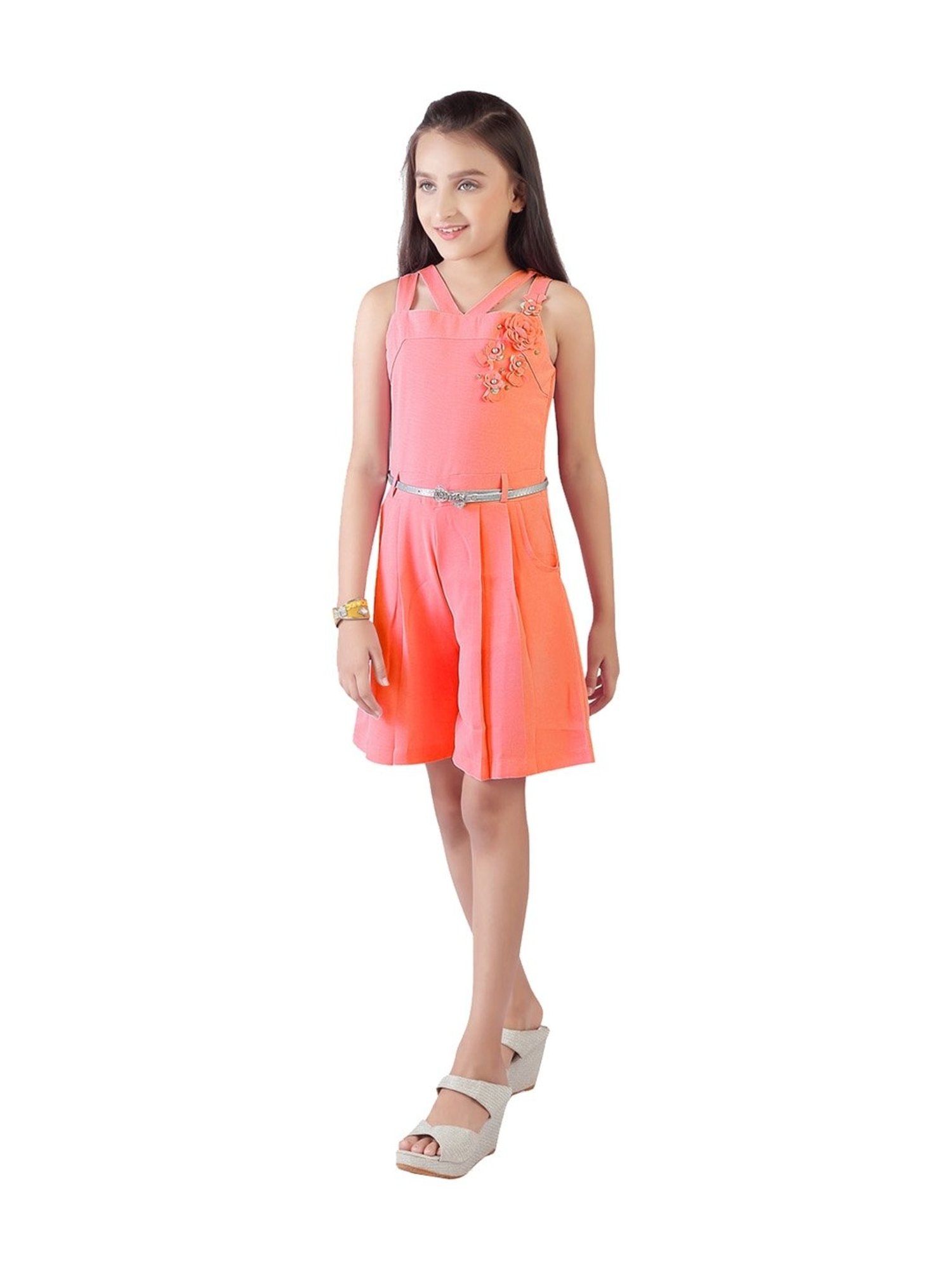 Tiny Girl Peach Applique Jumper Dress