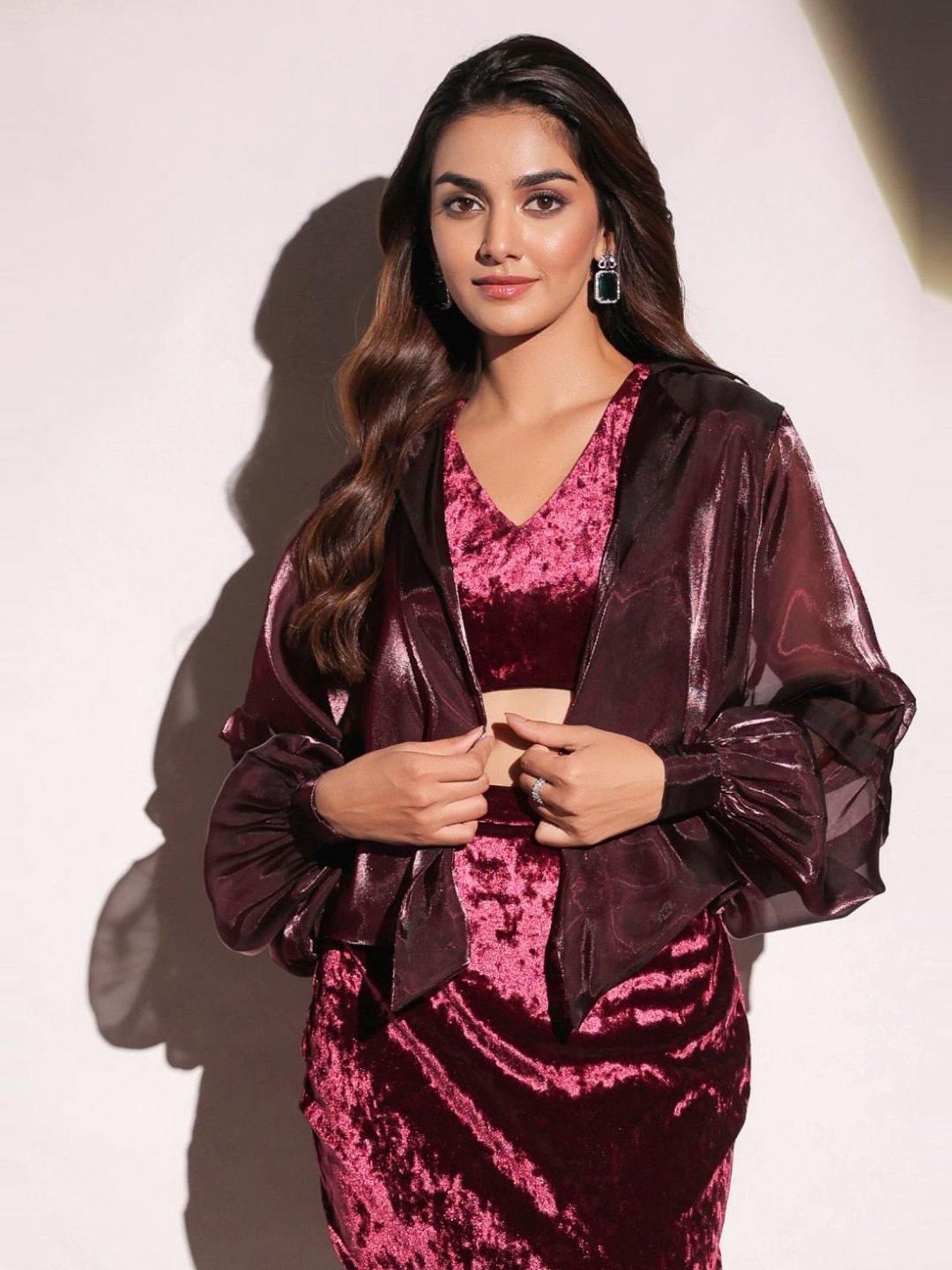 BInfinite Wine Showtime Rasin Organza & Velvet Top