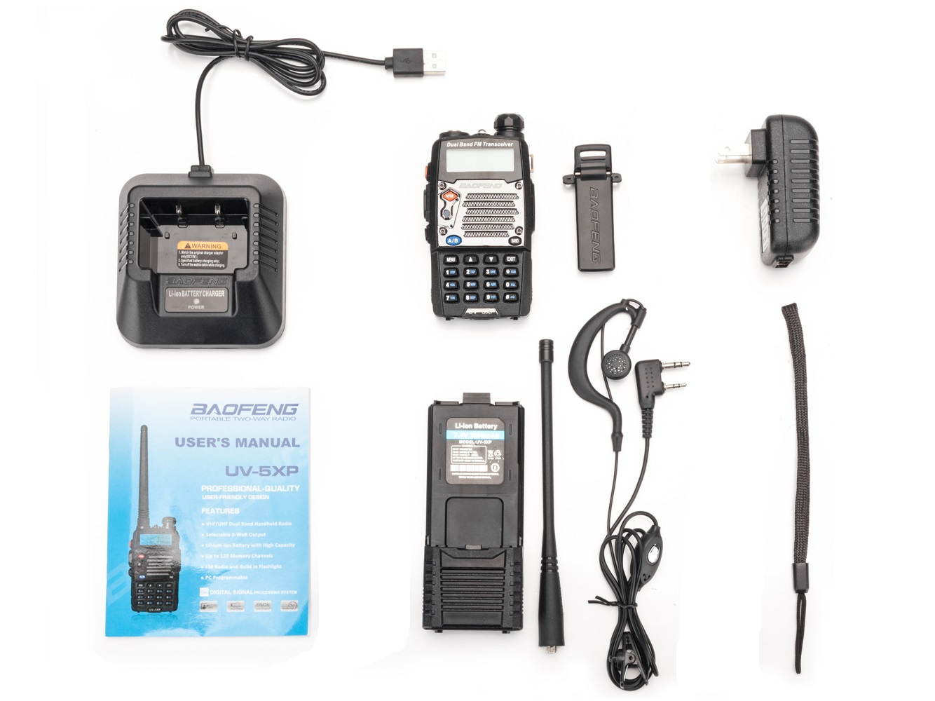 BAOFENG UV-5XP 7.4v 3000mAh 8W Dual-band Walkie Talkie Earphone Black