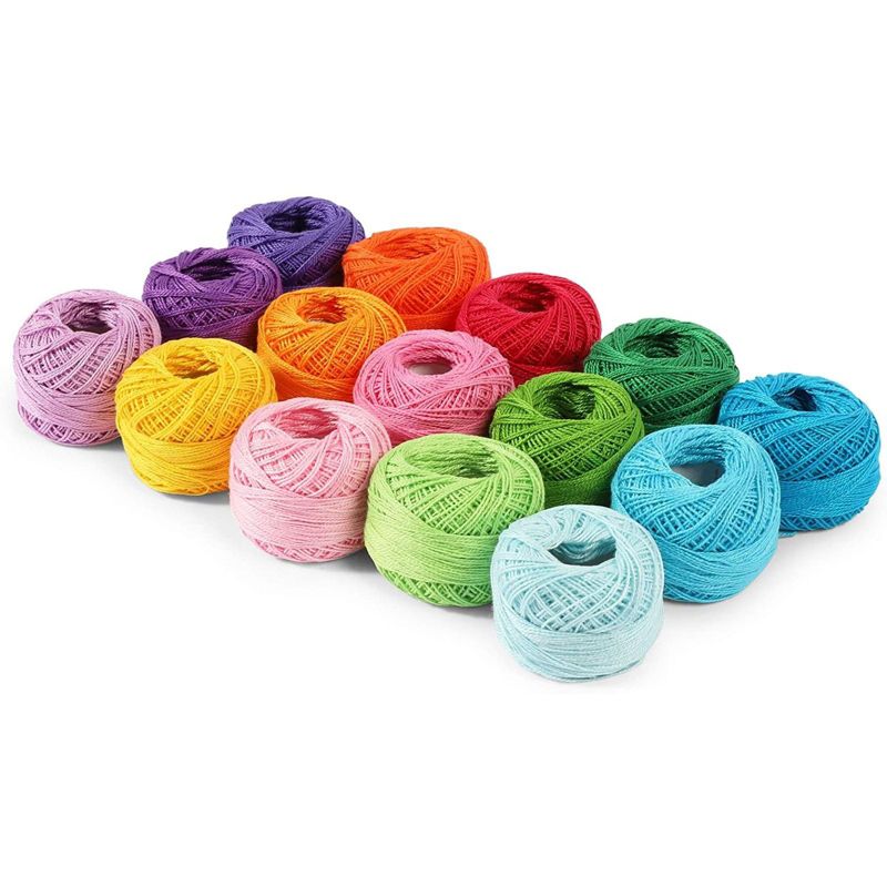 Bright Creations 15 Pack Cotton Embroidery Crochet Thread Balls for Cross Stitch, Needlepoint