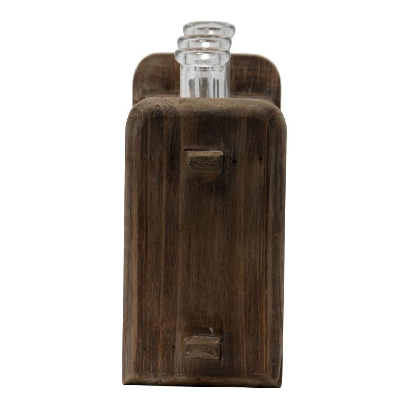 3 Glass Bud Vases in Natural Wood Stand - Foreside Home & Garden