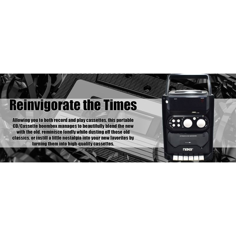Naxa Portable MP3/CD Player with AM/FM Stereo Radio Cassette Player/Recorder, Twin Detachable Speakers, Remote Control & USB Input