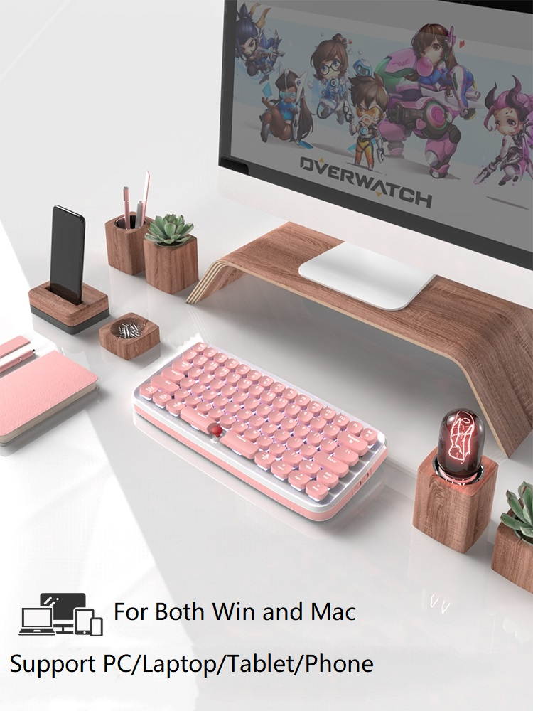 Ajazz-Zero  Ergonomic Design,Cool Exterior Bluetooth Wireless and Type-c- USB Wired Dual Mode Connectivity, 79keys  Mechanical RGB Backlit Keyboard For Office And Game - Pink(Box Black Switch)