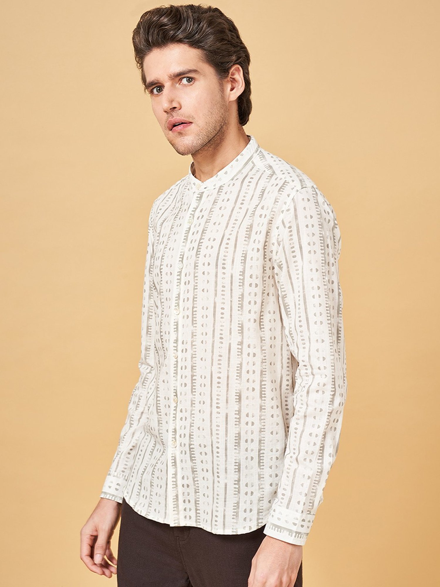 Indus Route by Pantaloons Steeple Gray Cotton Regular Fit Printed Shirt