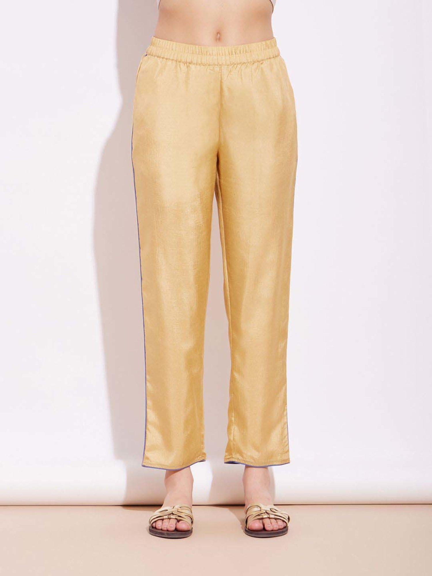 Pink Fort Beige Plain Kurta Pant Set