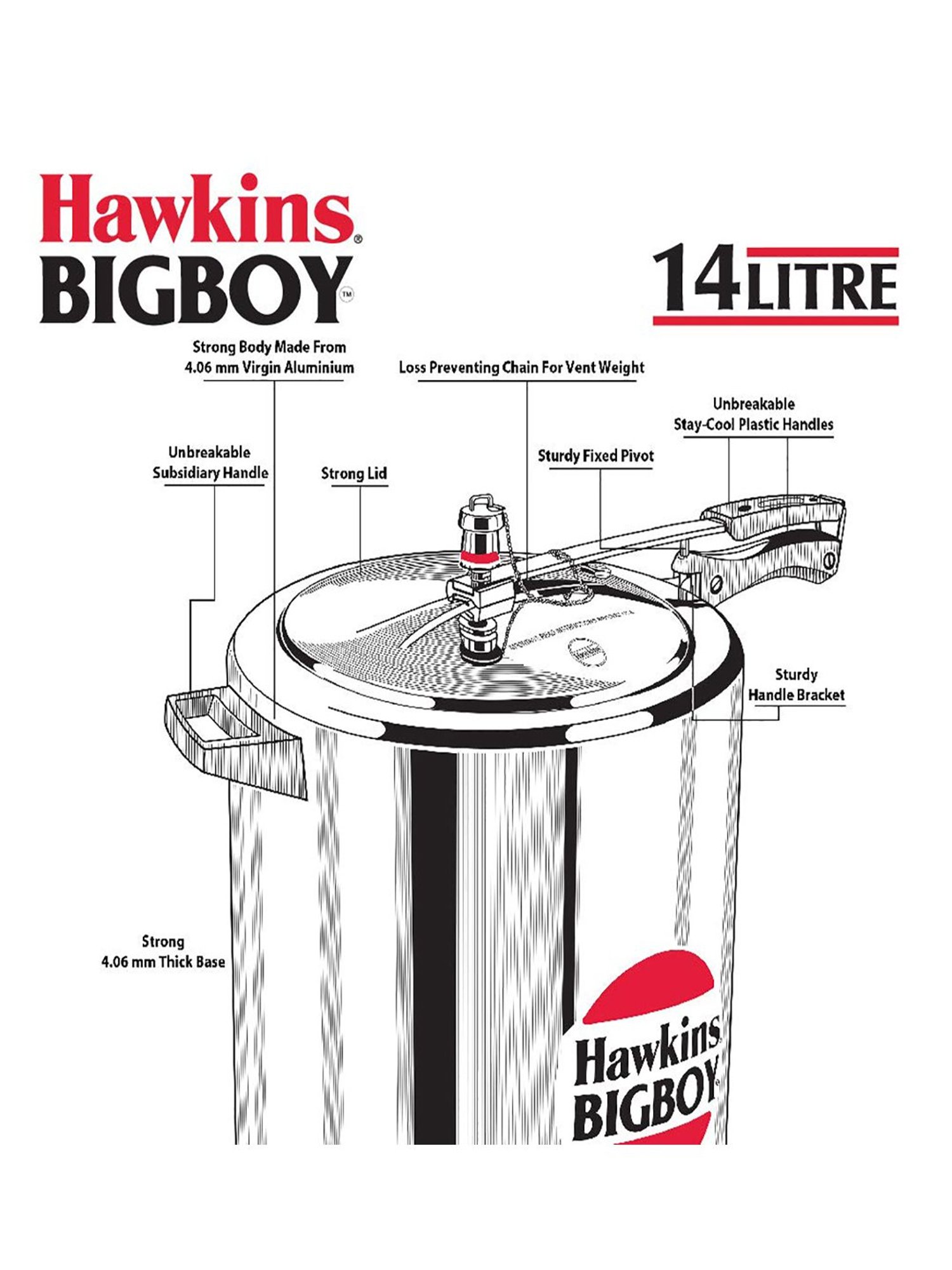 Hawkins BigBoy Silver Aluminium 14 L Pressure Cooker - Set of 1