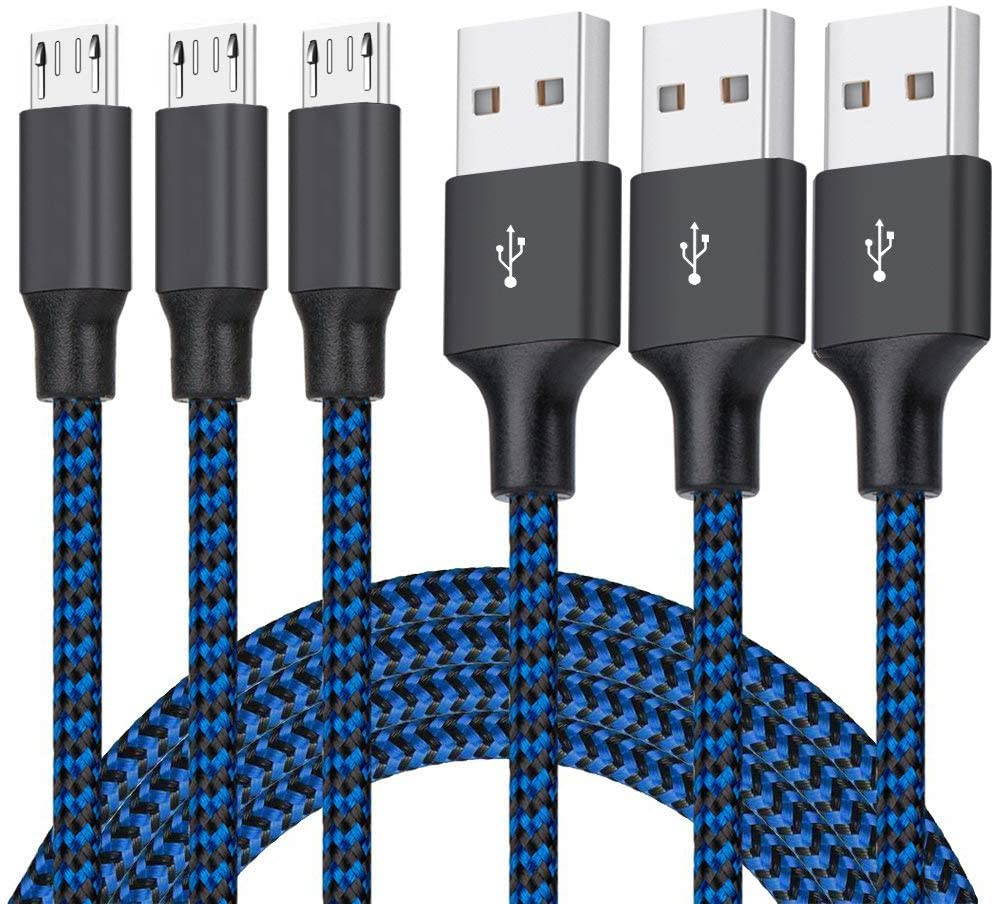 Micro USB Cable, 3Pack 6FT Android Charger Cord Long Nylon Braided Sync and Fast Charging Cables Compatible with Samsung Galaxy S6 S7 Edge, Android & Windows Smartphones and More- Blue