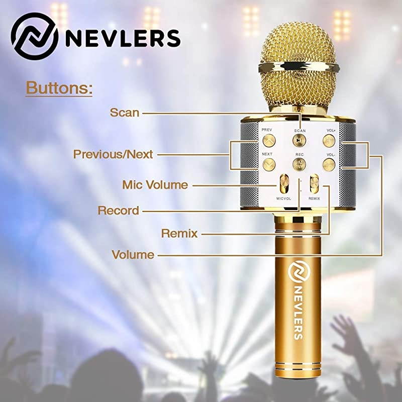 Karaoke Microphone with Wireless Bluetooth Speaker and Recording Options Easy To Use Portable Handheld Karaoke Machine for Kids and Adults GOLD