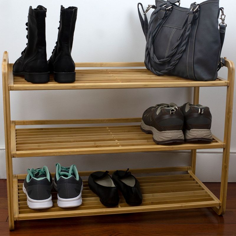 Home Basics 3 Tier Slatted Shelf Bamboo Shoe Rack, Natural
