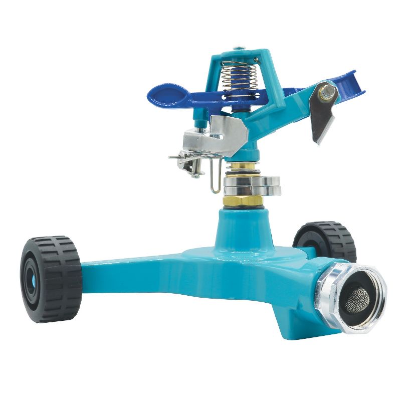 Aqua Joe AJ-IS6WB Indestructible Zinc Impulse 360 Degree Sprinkler | Customizable Coverage | Wheeled Base