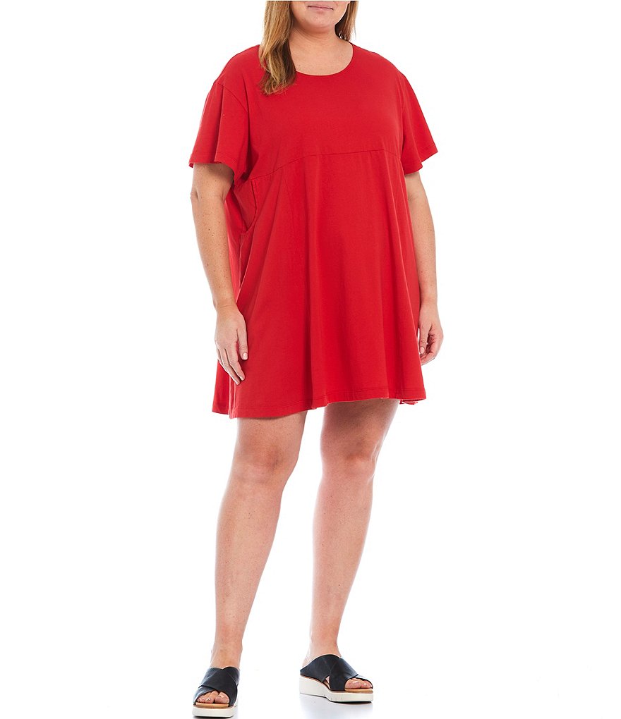 Bryn Walker Plus Size Mara Round Neck Short Sleeve Combed Cotton Pocket Tunic