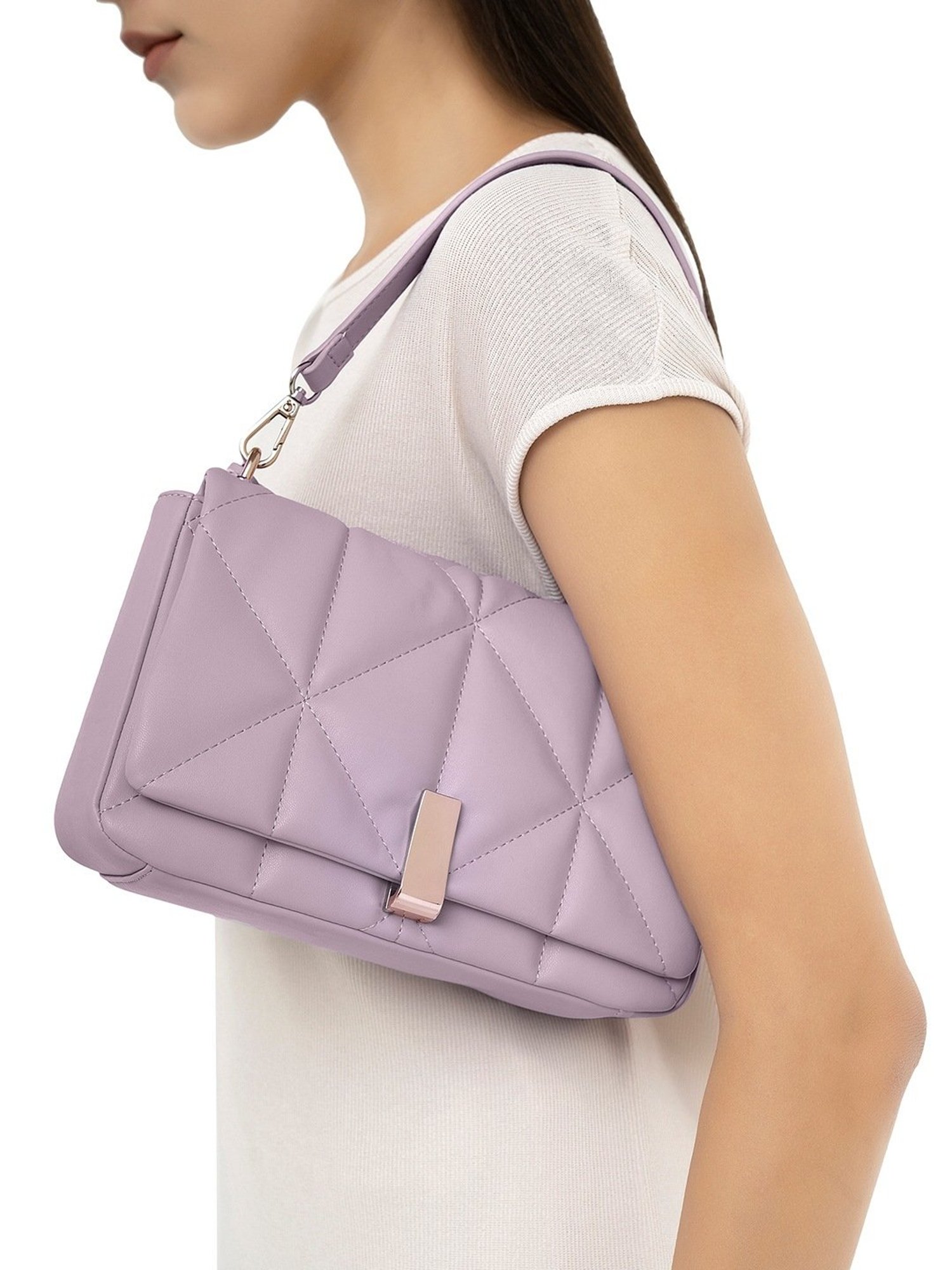 Miraggio Genevieve Lavender Quilted Medium Shoulder Handbag