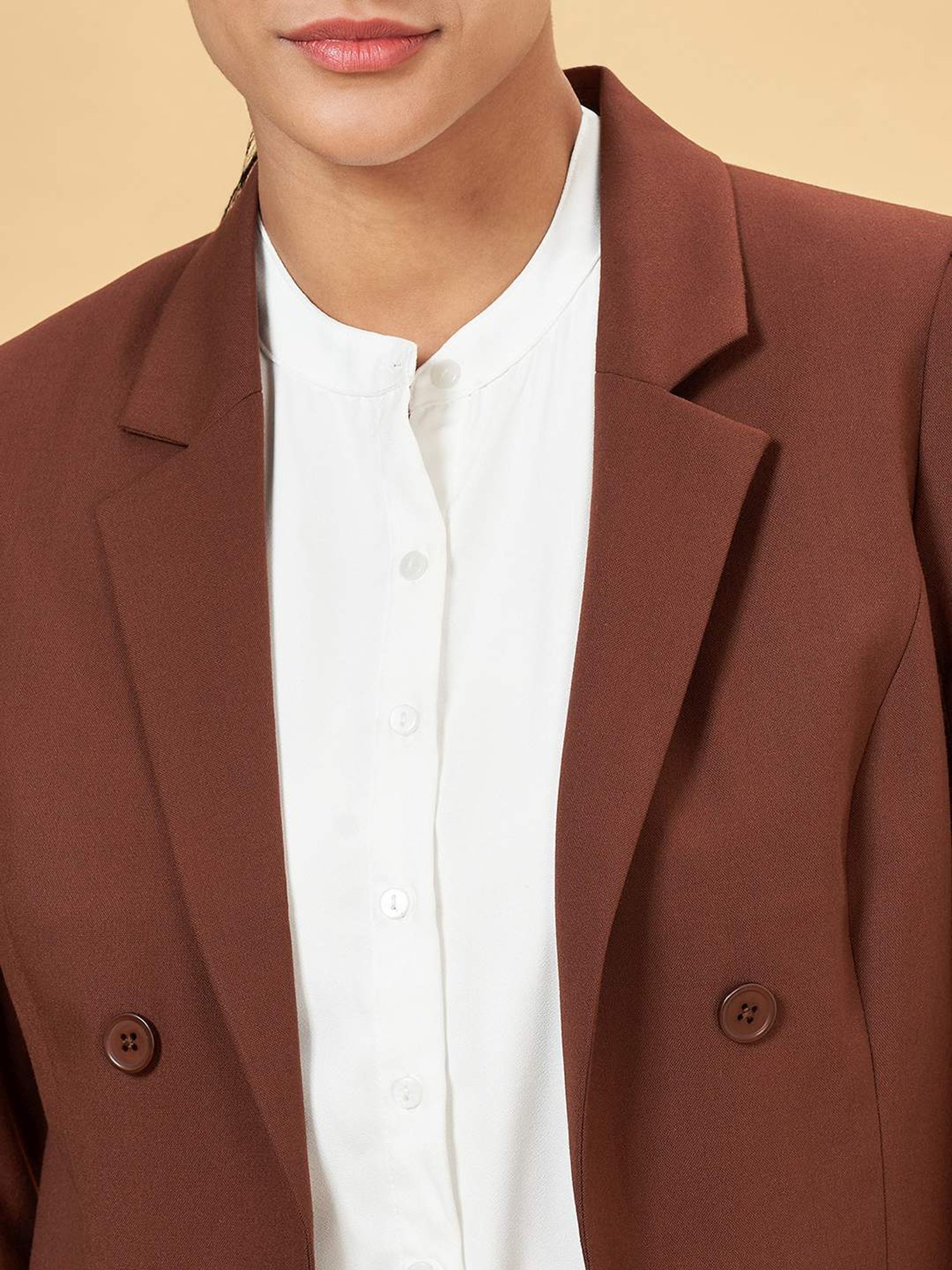 Annabelle by Pantaloons Sorrel Brown Regular Fit Formal Blazer