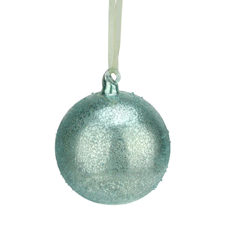 Napa Home & Garden 4" Silent Luxury Turquoise Blue Iced Beaded Mercury Glass Ball Christmas Ornament