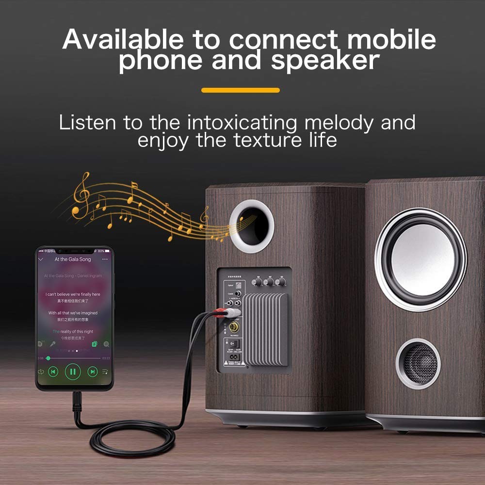 Choseal 3.5mm to 2 male RCA audio cable 3.5 stereo to 2RCA adapter for phone headphone speaker black 3.5 5ft/1.8M