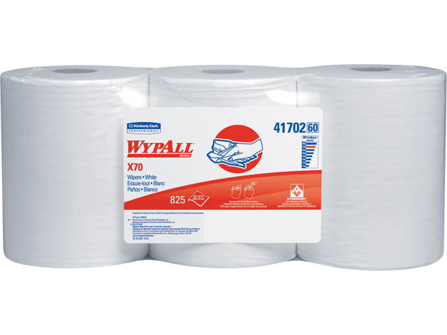WypAll X70 Extended Use Reusable Cloths (41702), Center Pull Roll, Long Lasting Performance, White, 3 Rolls, 275 Sheets / Roll