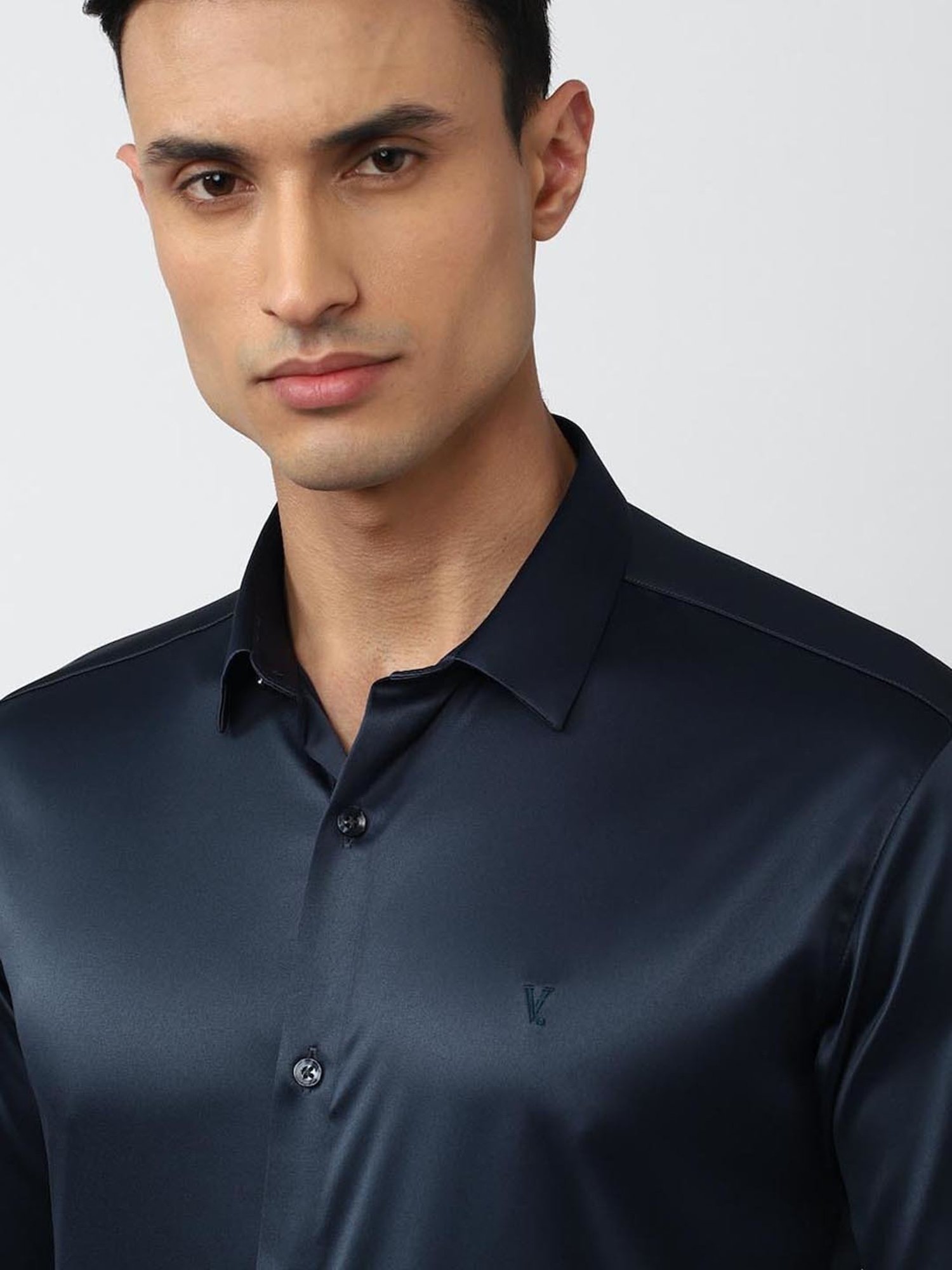 V Dot Navy Slim Fit Shirt