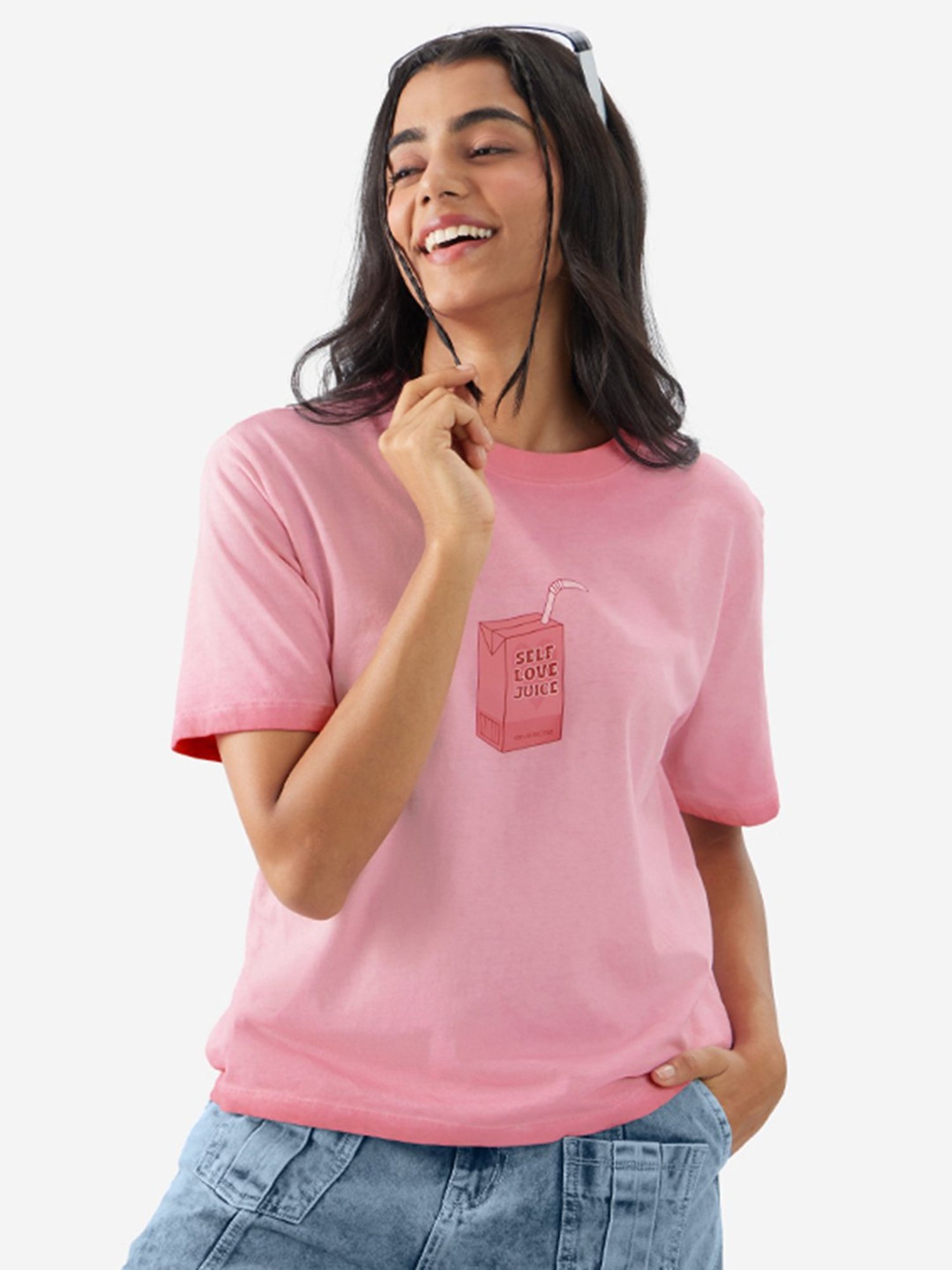 The Souled Store Pink Graphic Print T-Shirt