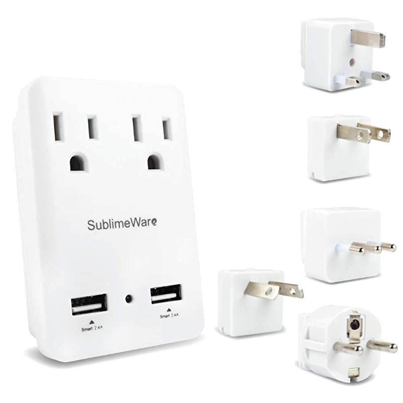 2000 W Travel Adapter Kit w/ 2 USB Ports & Outlets - International Power Adapter Plug Europe US UK Adaptor - 220-110V Adapter - Smart 2.4 A USB Electrical Charger Dual Voltage Device