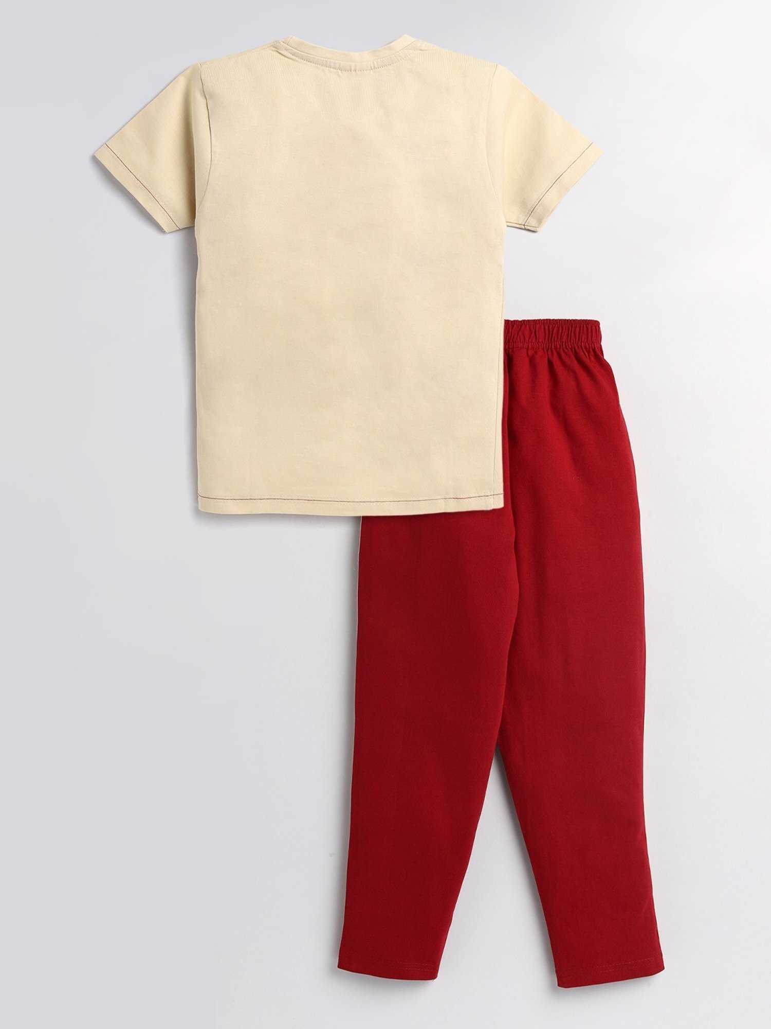 Todd N Teen Kids Printed Beige & Maroon T-Shirt with Trackpants