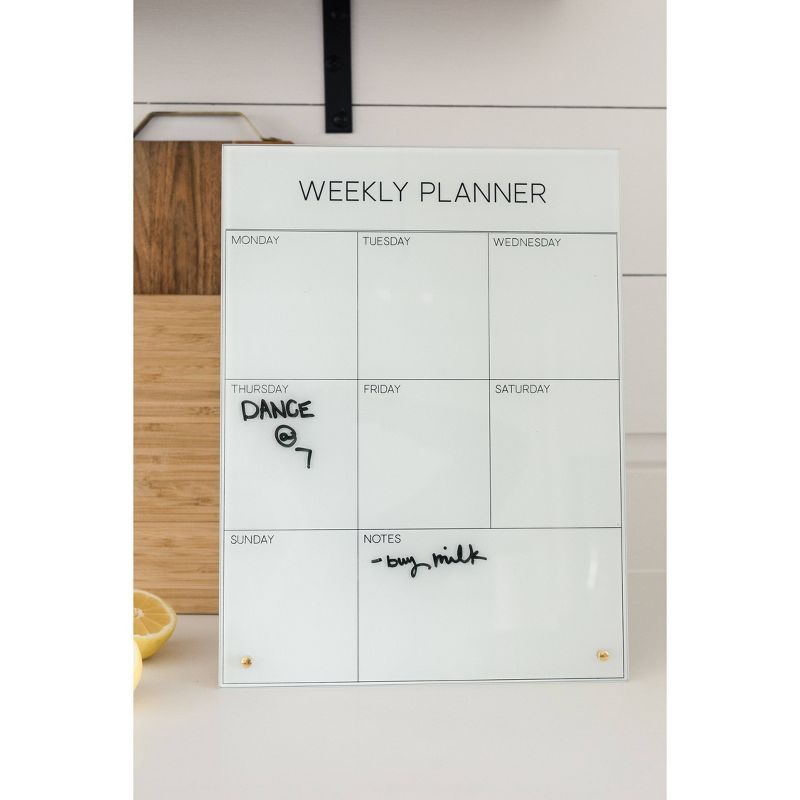 12" x 16" Weekly Planner Glass Desktop Magnet Wall Art Board Gold - Petal Lane