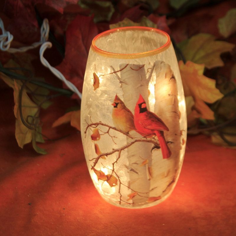 Stony Creek 5.0" Fall Cardinals Small Lit Vase Autumn Birch Tree  -  Novelty Sculpture Lights