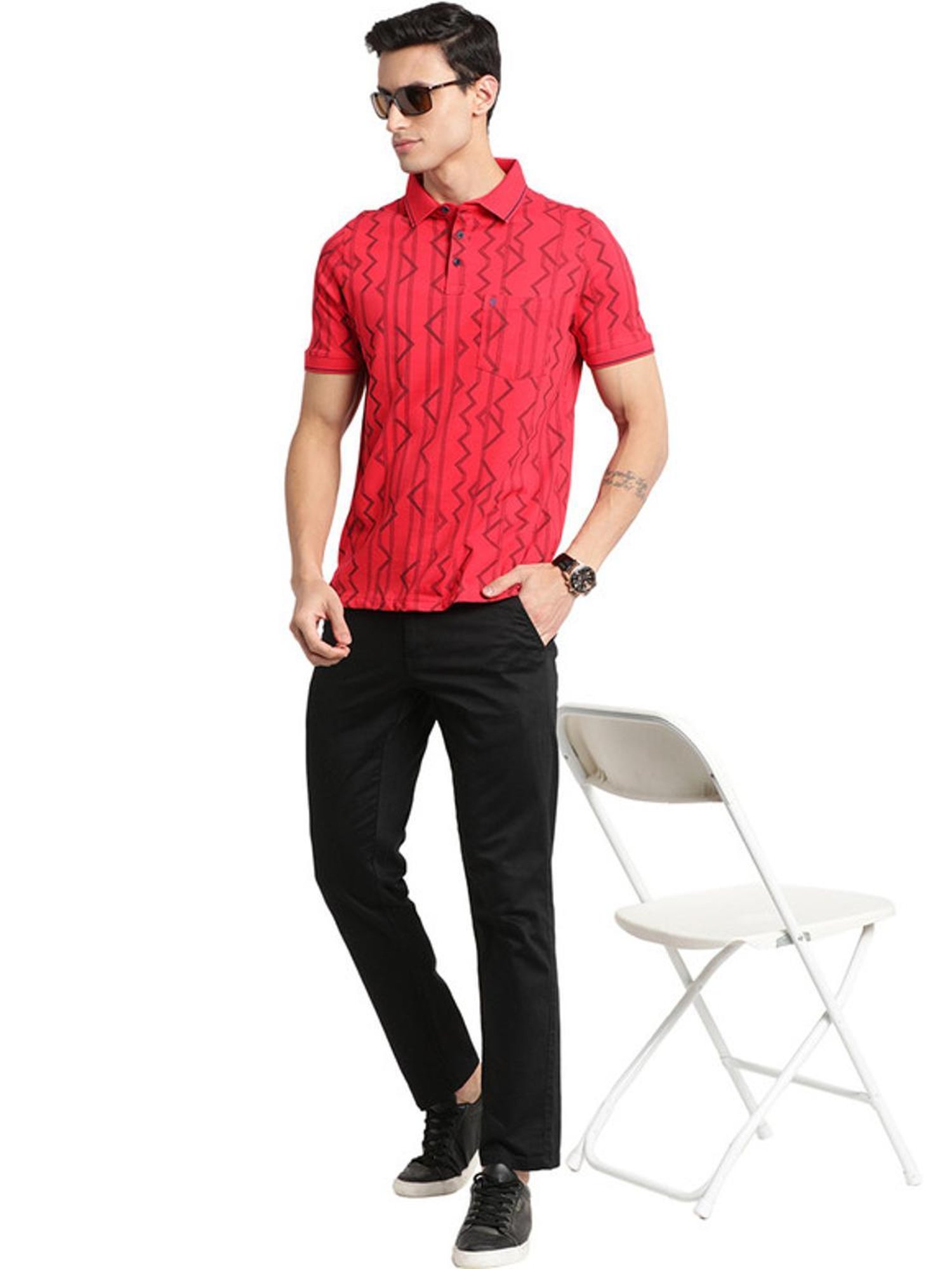 Turtle Pink Slim Fit Printed Polo T-Shirts