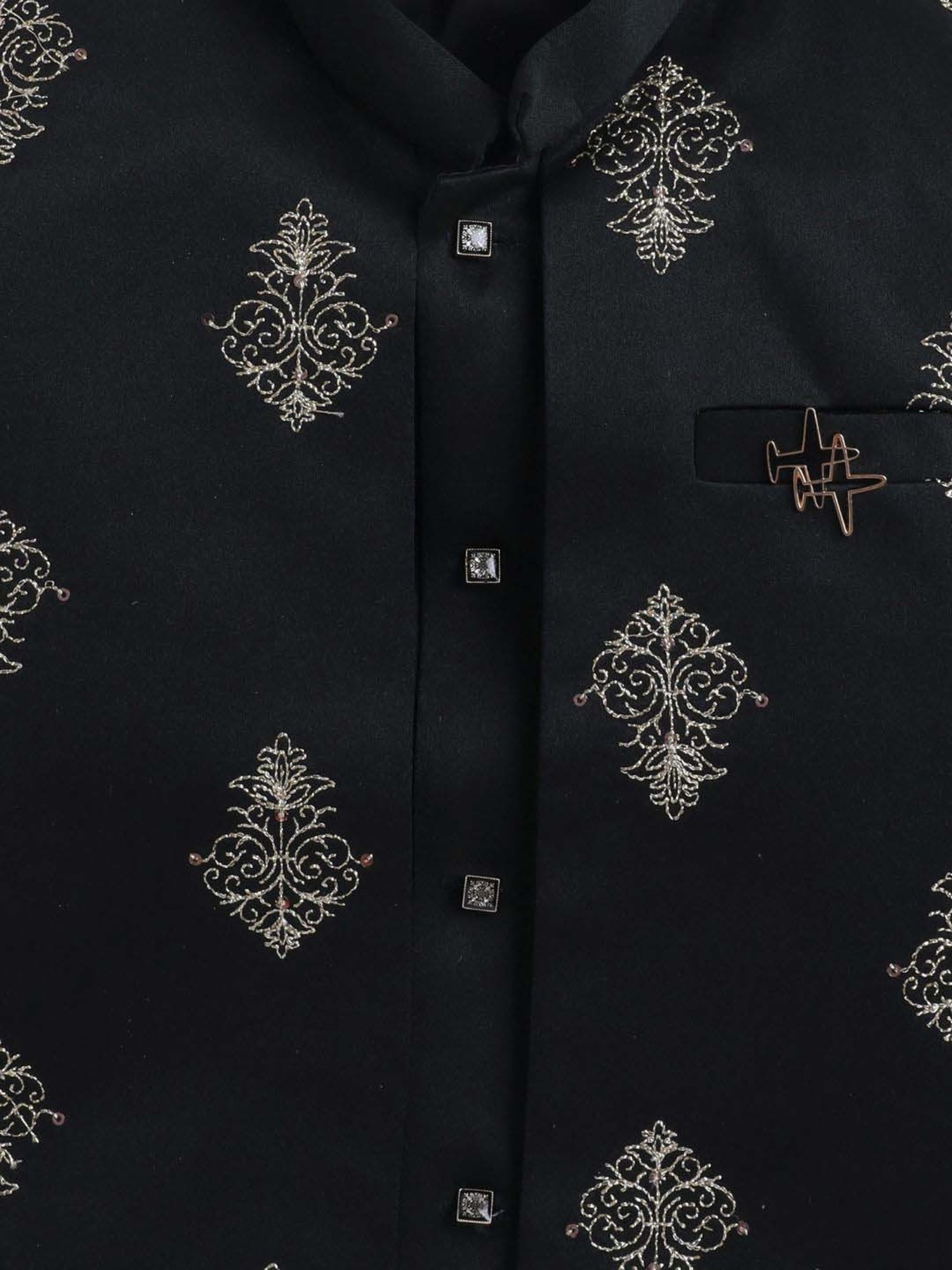 Fourfolds Boys Dark Green Solid Full Sleeves Clothing Set