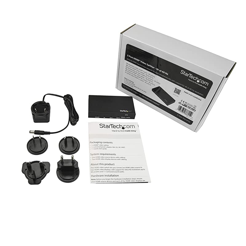 com HDMI Splitter - 2-Port - 4K 60Hz - HDMI Splitter 1 In 2 Out - 2 Way HDMI Splitter - HDMI Port Splitter (ST122HD202), Black