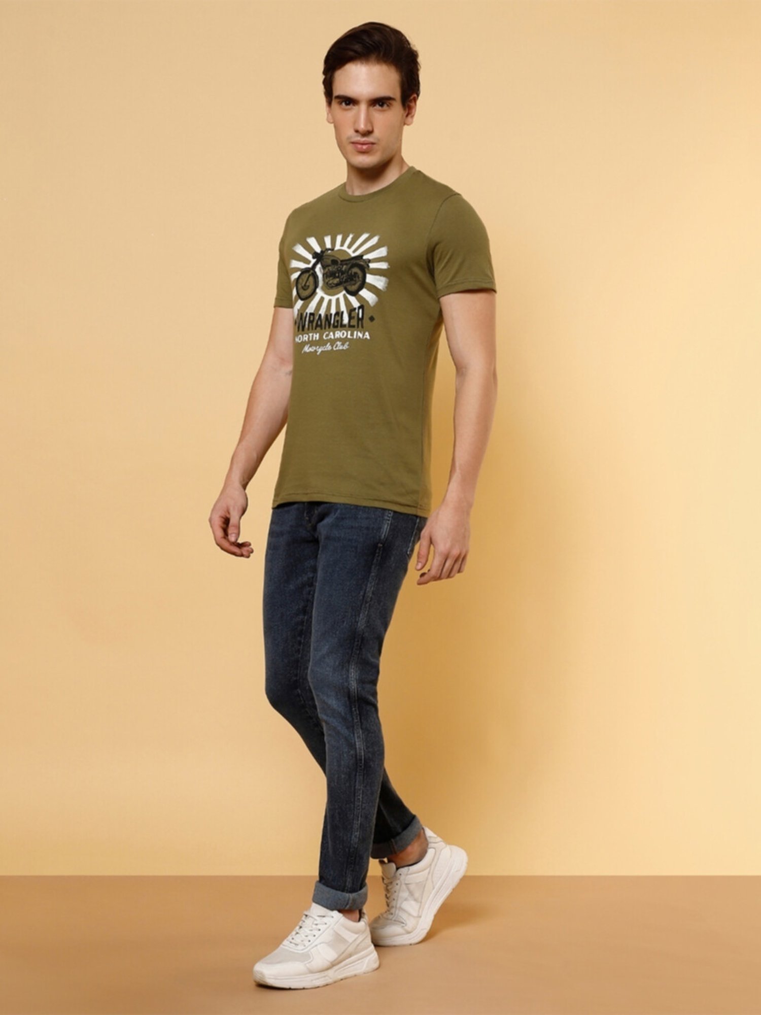 Wrangler Winter Moss Cotton Regular Fit Printed T-Shirt