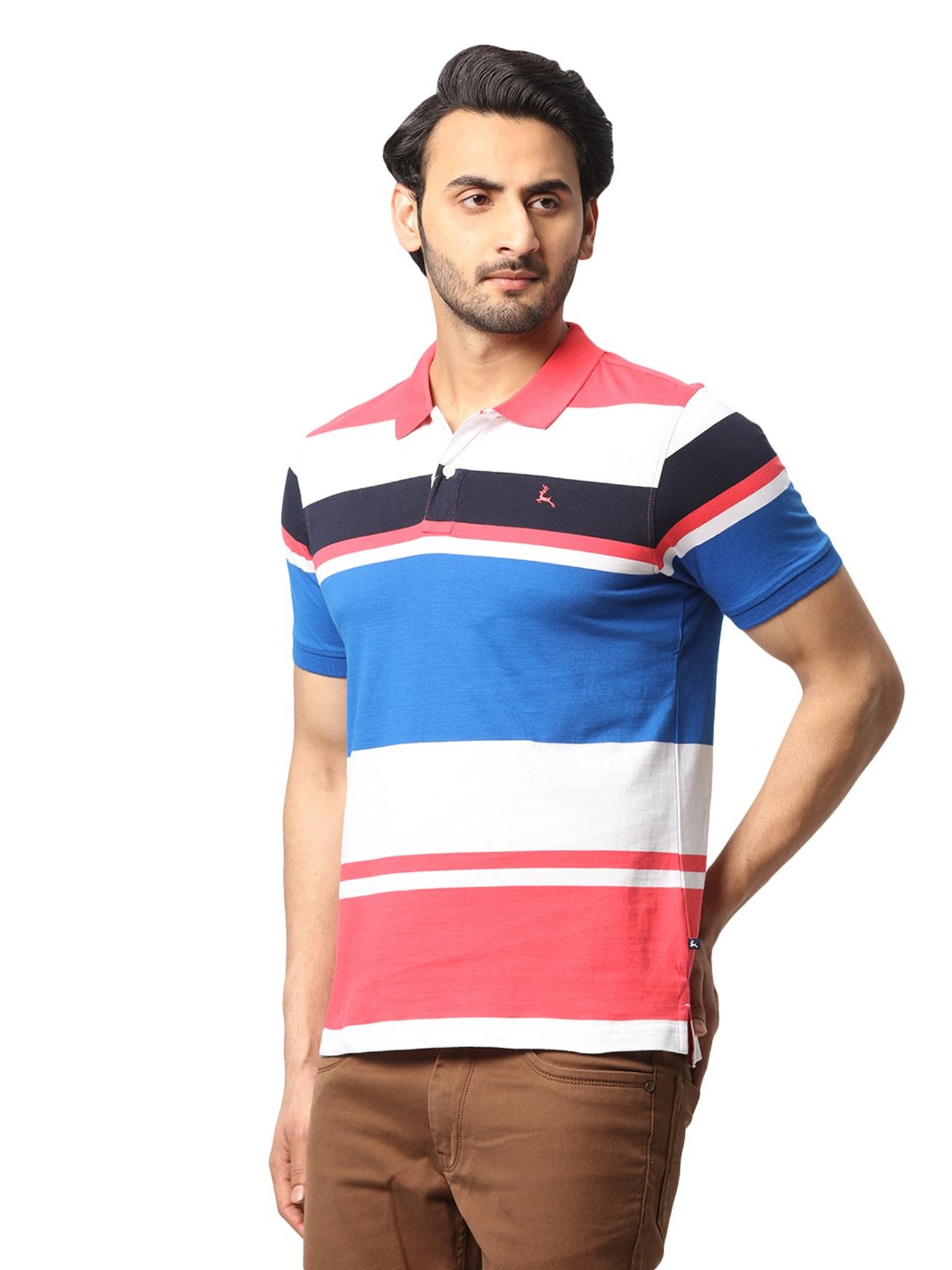 Parx Multicolor Regular Fit Striped Polo T-Shirt