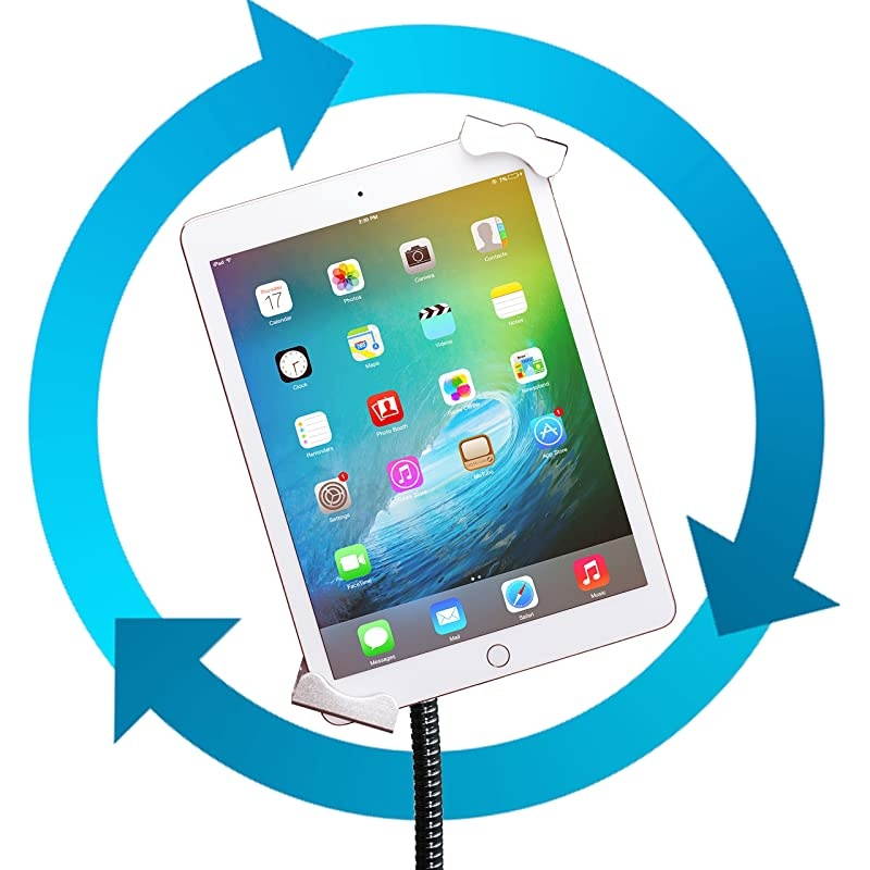 Compact Security Height-Adjustable Rotating Tablet Stand with Gooseneck, Locking Wheels for 7-14&rdquo; Tablets/iPad 10.2-Inch (7th & 8th Gen), iPad Pro 12.9 (Gen. 3), iPad Air 3 & More, Black