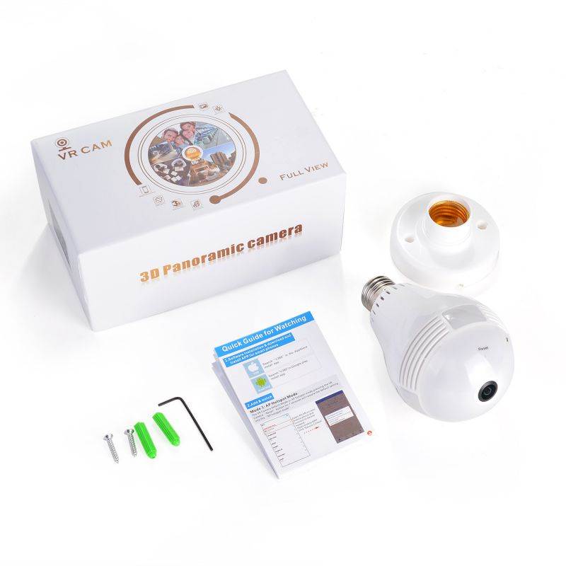 360 degree Panoramic 960P Hidden wifi Camera Indoor Light Bulb Mini Security IP Camera-White