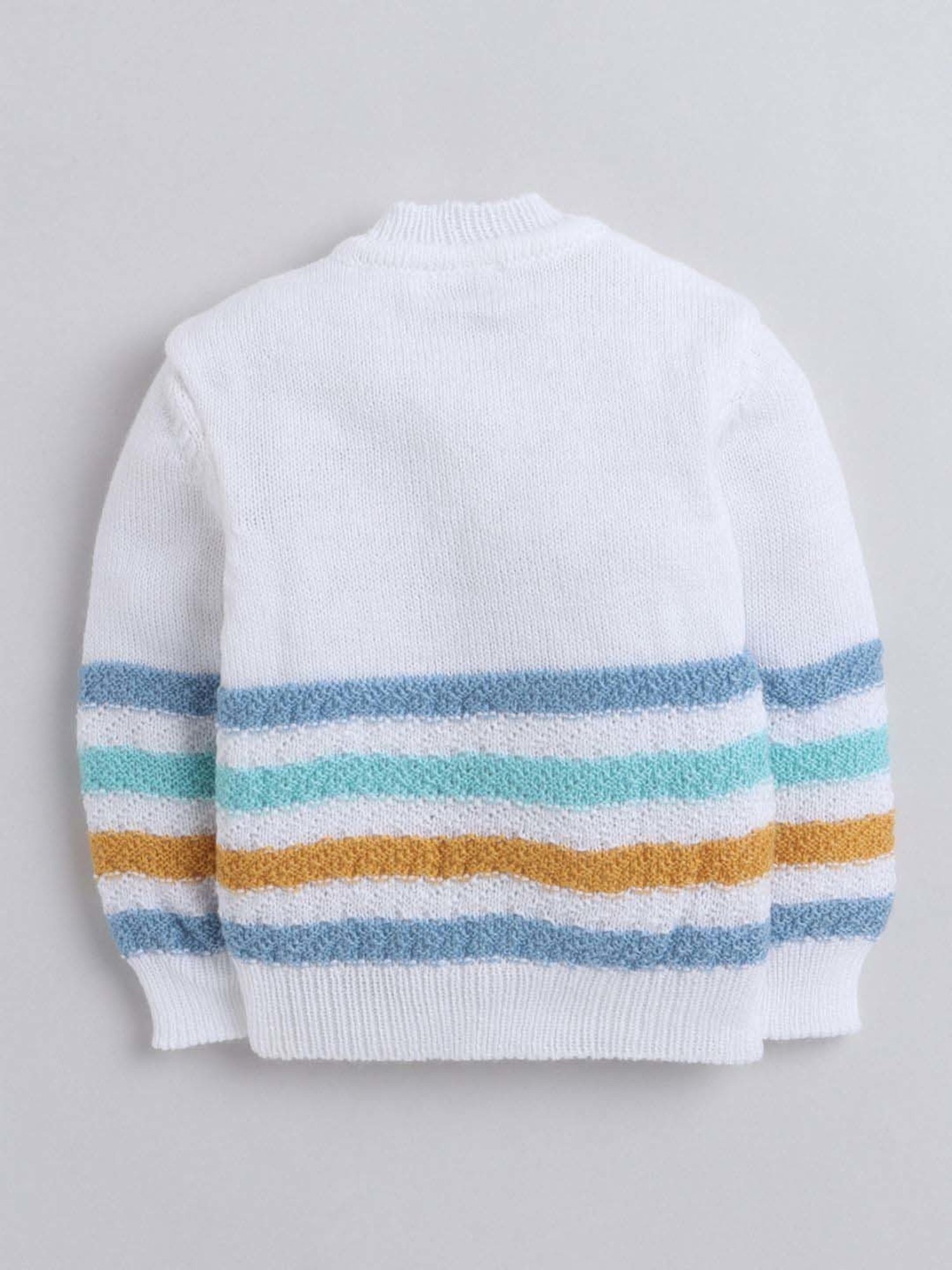 Little Angels Kids White & Blue Striped Full Sleeves Sweater Set