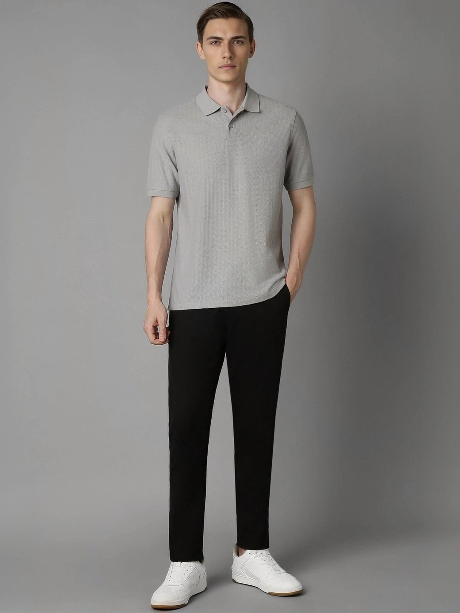 Louis Philippe Grey Cotton Regular Fit Polo T-Shirt