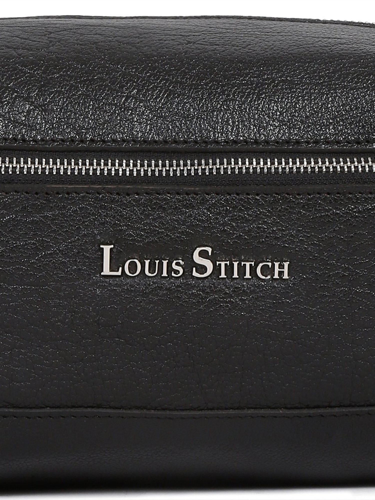 Louis Stitch Jet Black Leather Medium Toiletry Pouch